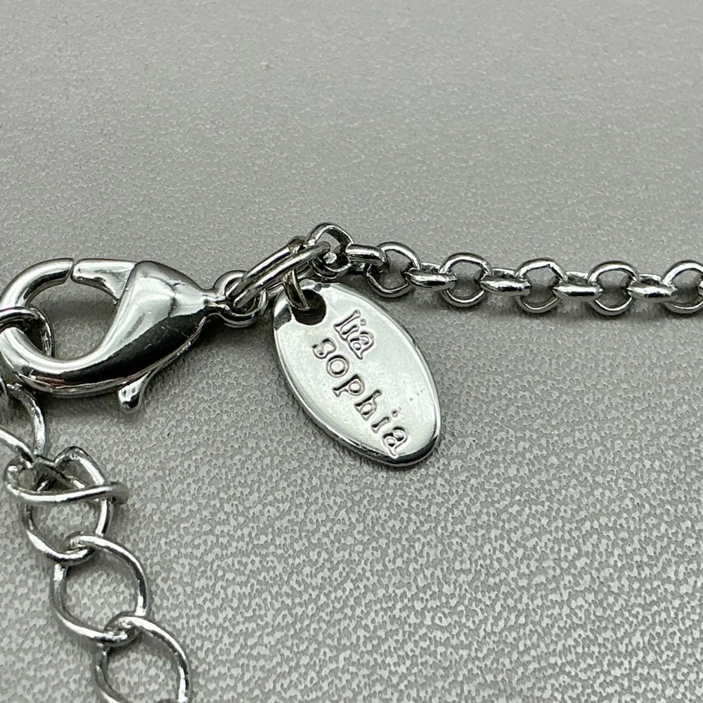 Lia Sophia Necklace Silver Tone Y Necklace Gray Faceted Beads Adjustable